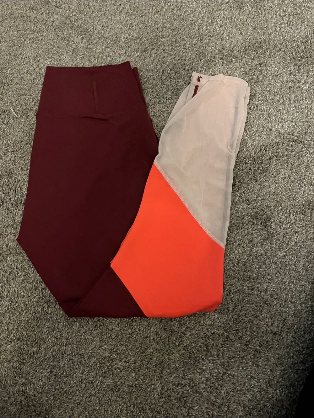 Fabletics Colorblock Leggings in Burgundy, Orange & Cream
